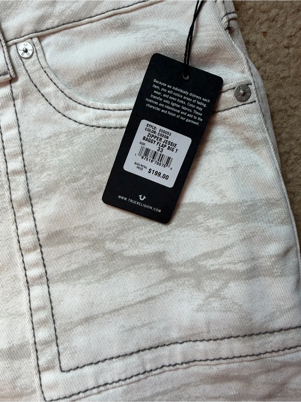 NWT Jessie Baggy True Religion Size 33 Jean